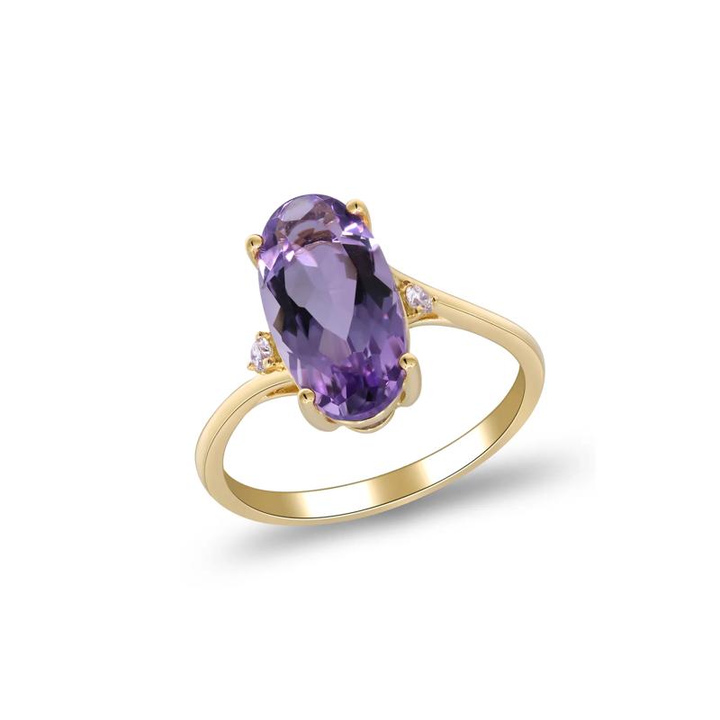 Checkerboard Amethyst and Diamond Accent Ring in 10K Yellow Gold – Image 5 of 5