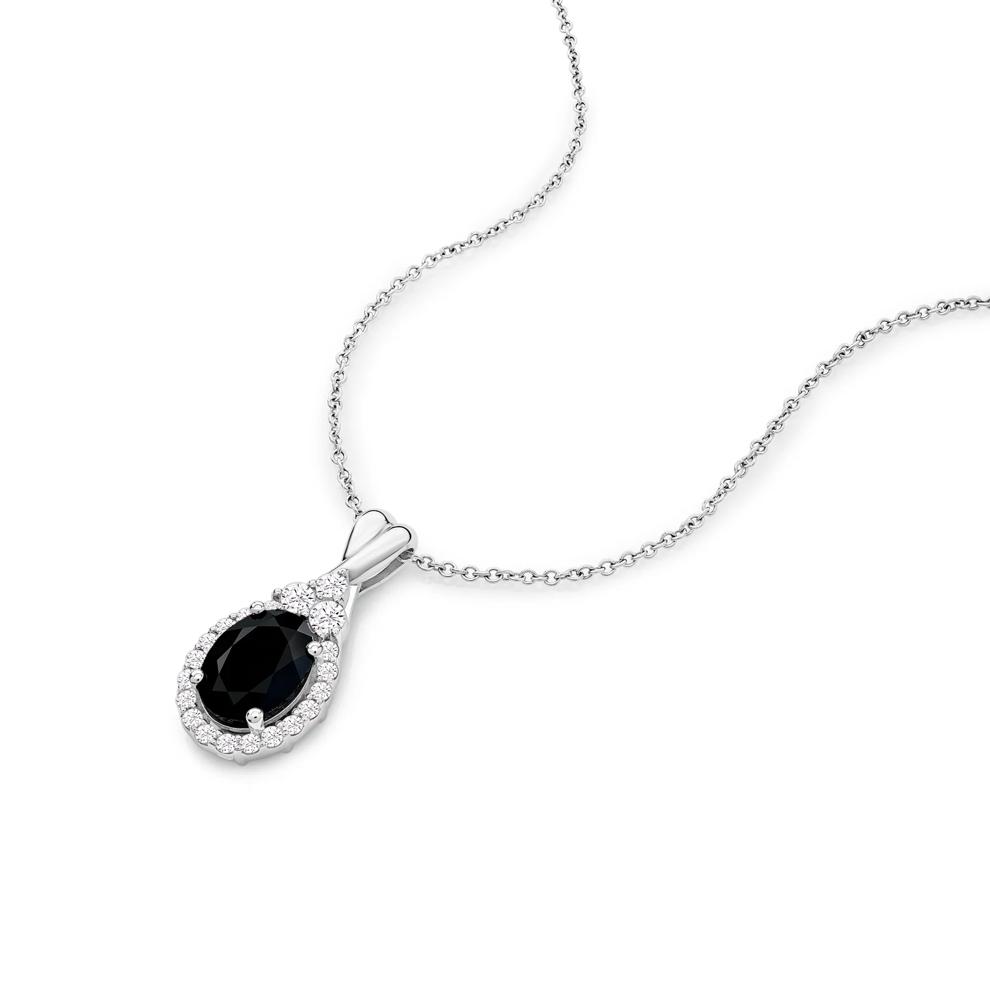 Onyx &amp; Lab-Created White Sapphire Halo Pendant in Sterling Silver – Image 4 of 4