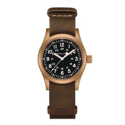 Khaki Field Mechanical Bronze Watch with Brown Leather Strap
