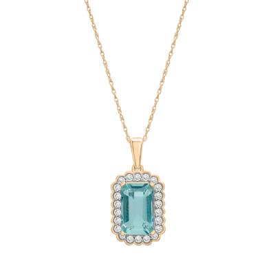 Aquamarine & Diamond Scalloped Halo Pendant in 10K Yellow Gold (1/4 ct. tw.)