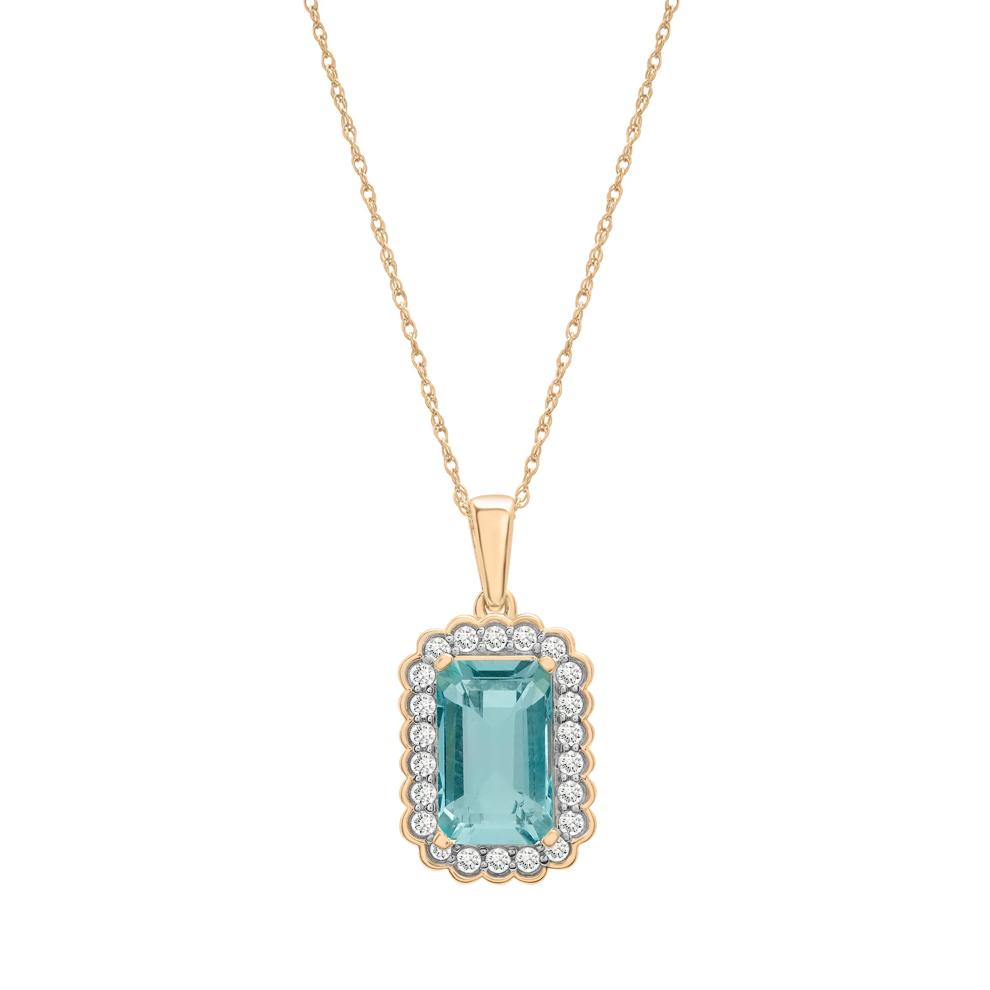 Aquamarine &amp; Diamond Scalloped Halo Pendant in 10K Yellow Gold (1/4 ct. tw.) – Image 1 of 4