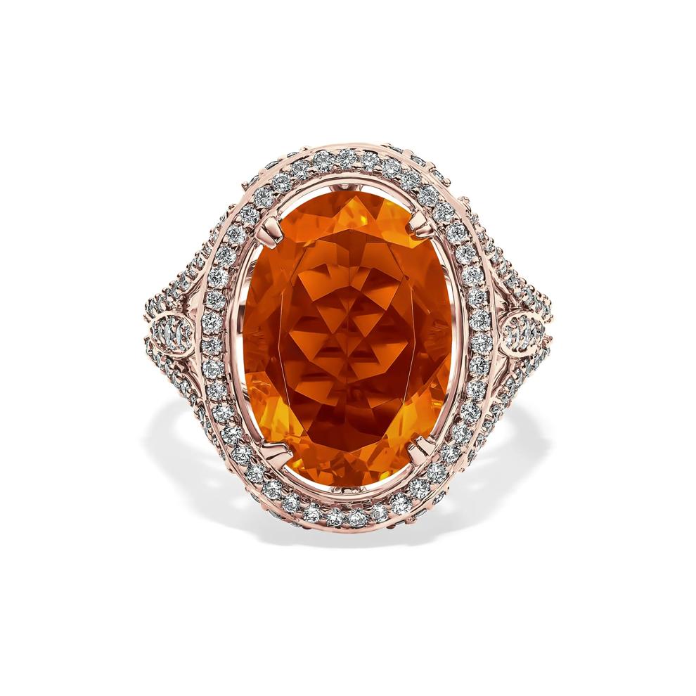 Oval Fire Opal &amp; Diamond Halo Ring in 14K Rose Gold (3/4 ct. tw.) – Image 1 of 4