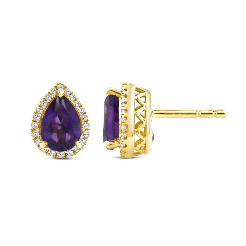 Amethyst, Pink Sapphire and Diamond Earrings in 10K Yellow Gold &#40;1/7 ct. tw.&#41; – Image 2 of 3