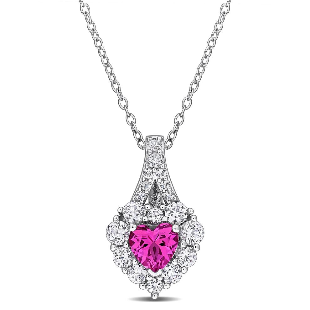 Lab-Created Pink Sapphire and Lab-Created White Sapphire Heart Pendant in Sterling Silver – Image 1 of 6