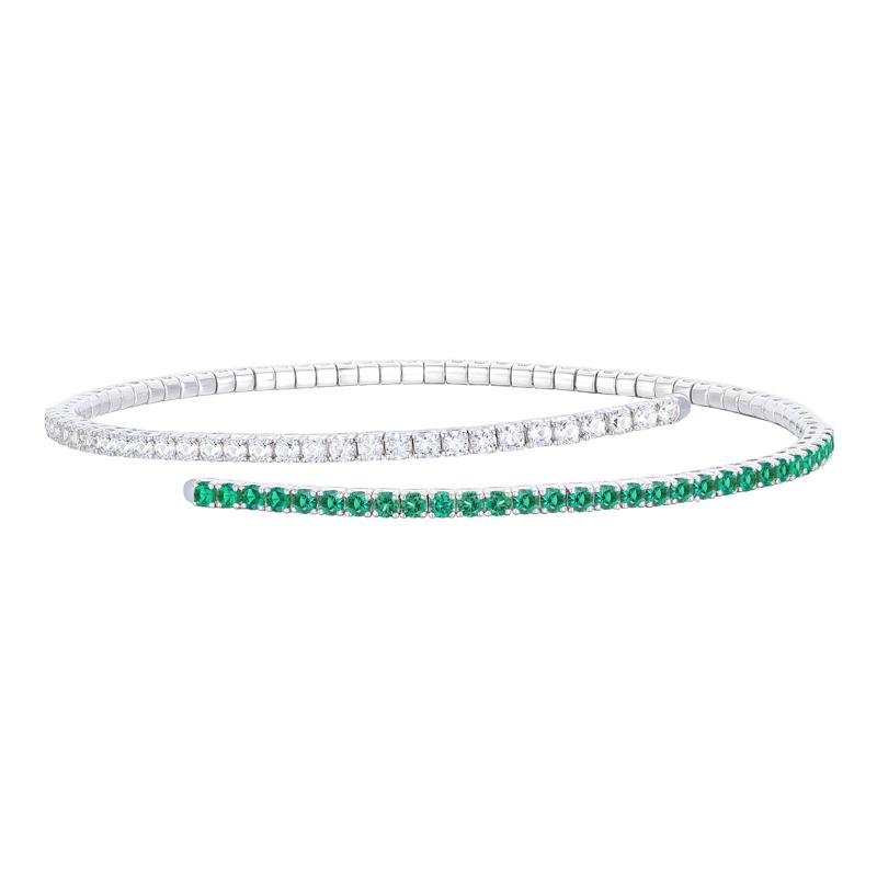Lab-Created Emerald and Lab-Created White Sapphire Flexible Bangle in Sterling Silver – Image 1 of 1