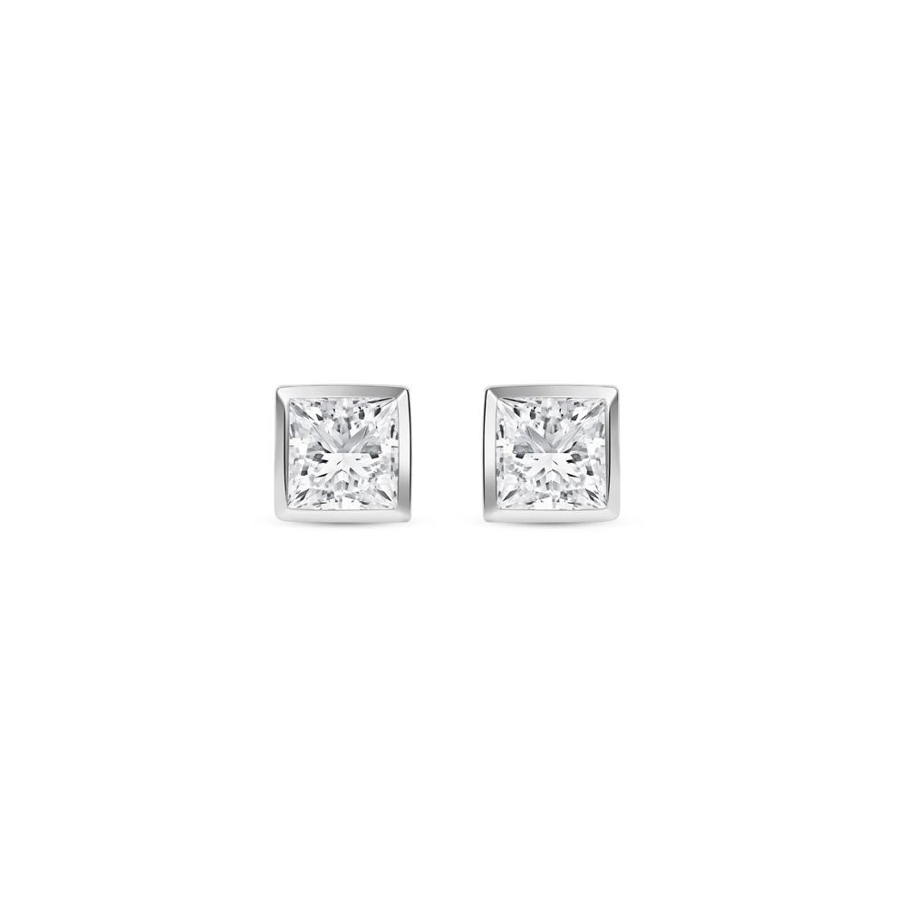 Lab Grown Diamond Princess-Cut Bezel-Set Solitaire Stud Earrings in 14K White Gold (1/2 ct. tw.) – Image 2 of 3