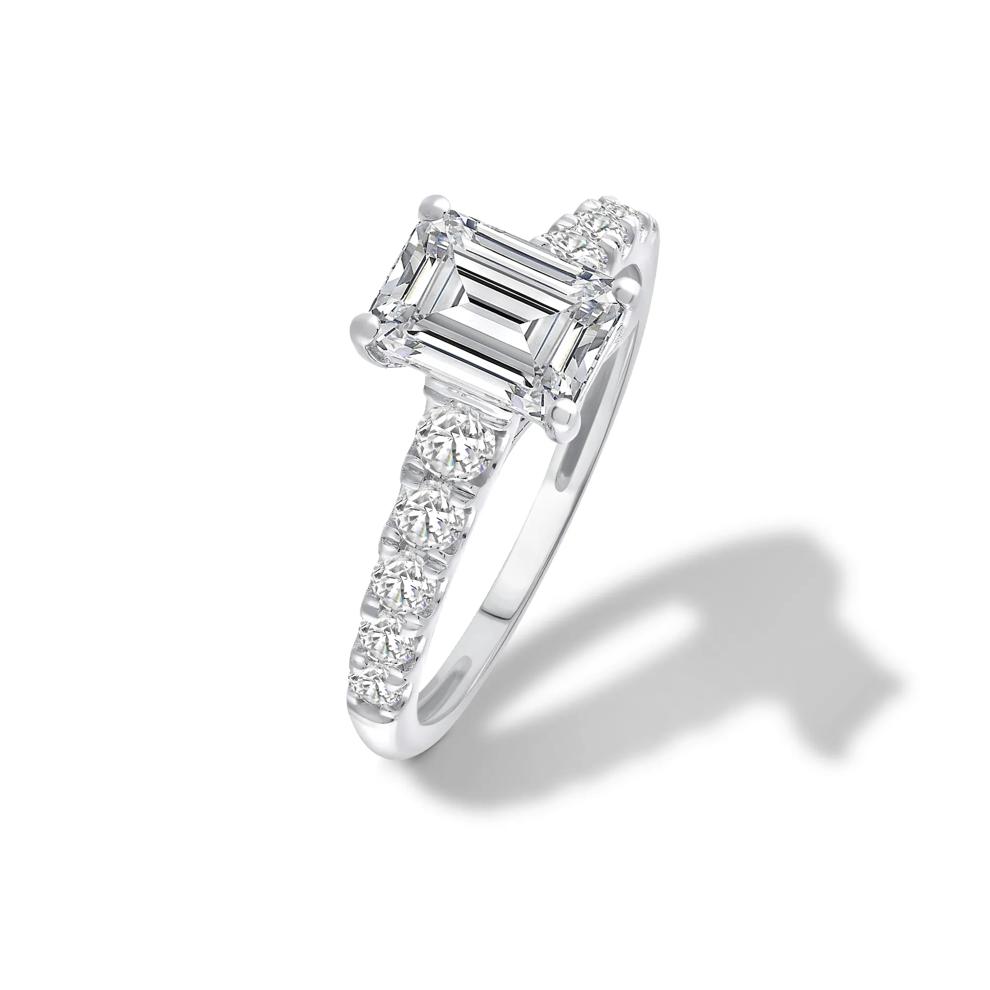 Lab Grown Diamond Emerald-Cut Center Engagement Ring in 14K White Gold (1 1/2 ct. tw.) – Image 4 of 4