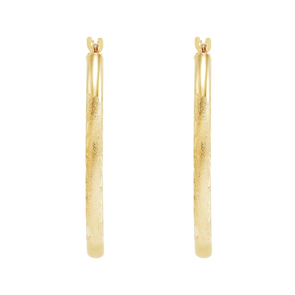 Polished Diamond-Cut Tube Oval Hoop Earrings in 14K Yellow Gold, 25MM – Image 3 of 3