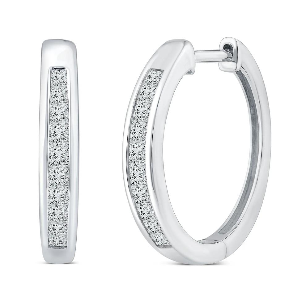 Diamond Channel-Set Hoop Earrings in 10K White Gold (1/2 ct. tw.) – Image 1 of 2