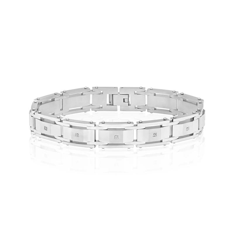 Men&rsquo;s Link Bracelet with Diamond Accents in Stainless Steel – Image 1 of 2