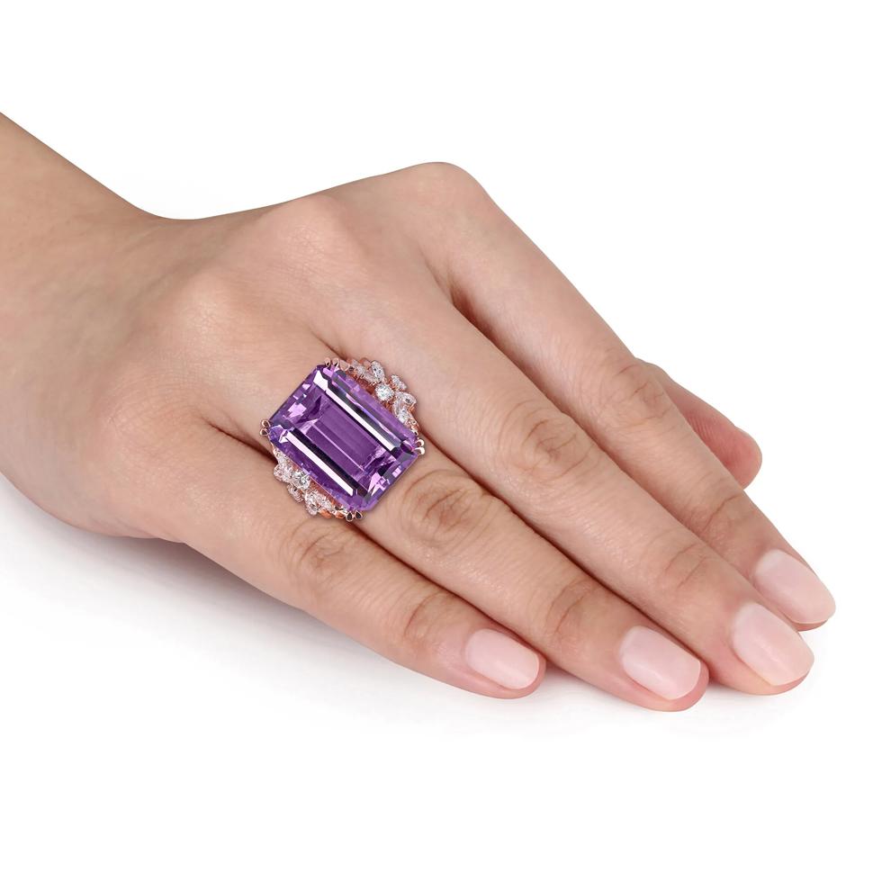 Amethyst and Diamond Ring in 14K Rose Gold (1 3/4 ct. tw.) – Image 5 of 7