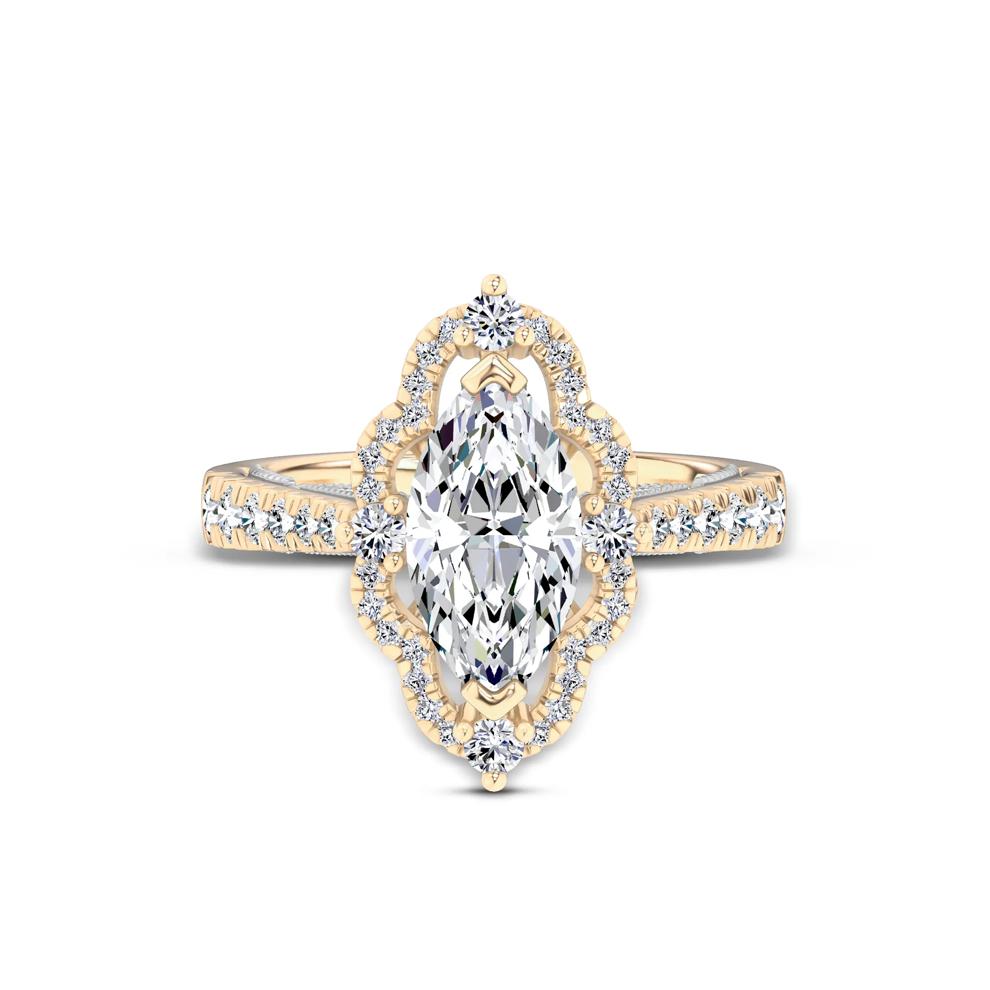 Lab Grown Diamond Scalloped Halo Engagement Ring in 14K Yellow &amp; White Gold (2 5/8 ct. tw.) – Image 1 of 4