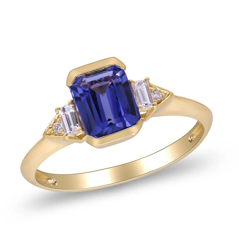 Emerald-Cut Tanzanite Center &amp; Diamond Ring in 10K Yellow Gold (1/5 ct. tw.) – Image 4 of 4