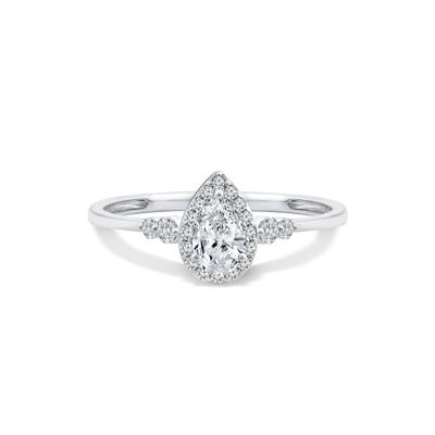 Lab Grown Diamond Pear-Shaped Halo Center Promise Ring in 10K White Gold (1/2 ct. tw.)
