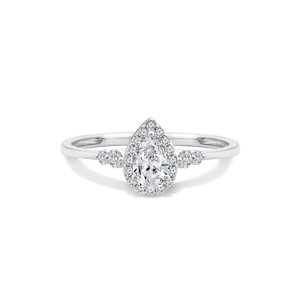 Lab Grown Diamond Pear-Shaped Halo Center Promise Ring in 10K White Gold (1/2 ct. tw.) – Image 1 of 4