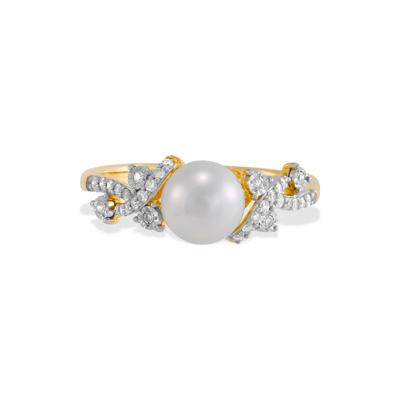 Freshwater Cultured Pearl & Diamond Ring in 10K Yellow Gold (1/7 ct. tw.)