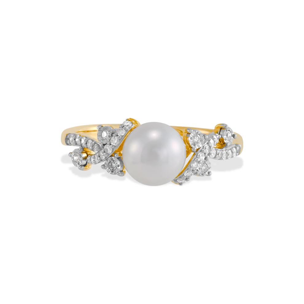 Freshwater Cultured Pearl &amp; Diamond Ring in 10K Yellow Gold (1/7 ct. tw.) – Image 1 of 4