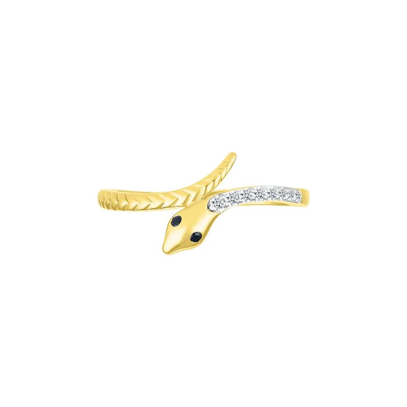 Black and White Diamond Accent Snake Ring in 10K Yellow Gold – Image 4 of 5