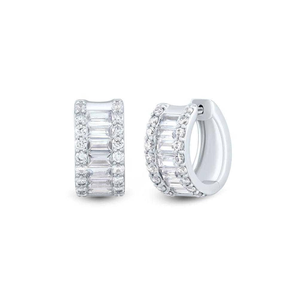 Lab Grown Diamond Baguette and Round Hoop Earrings in 14K White Gold (2 ct. tw.) – Image 1 of 1