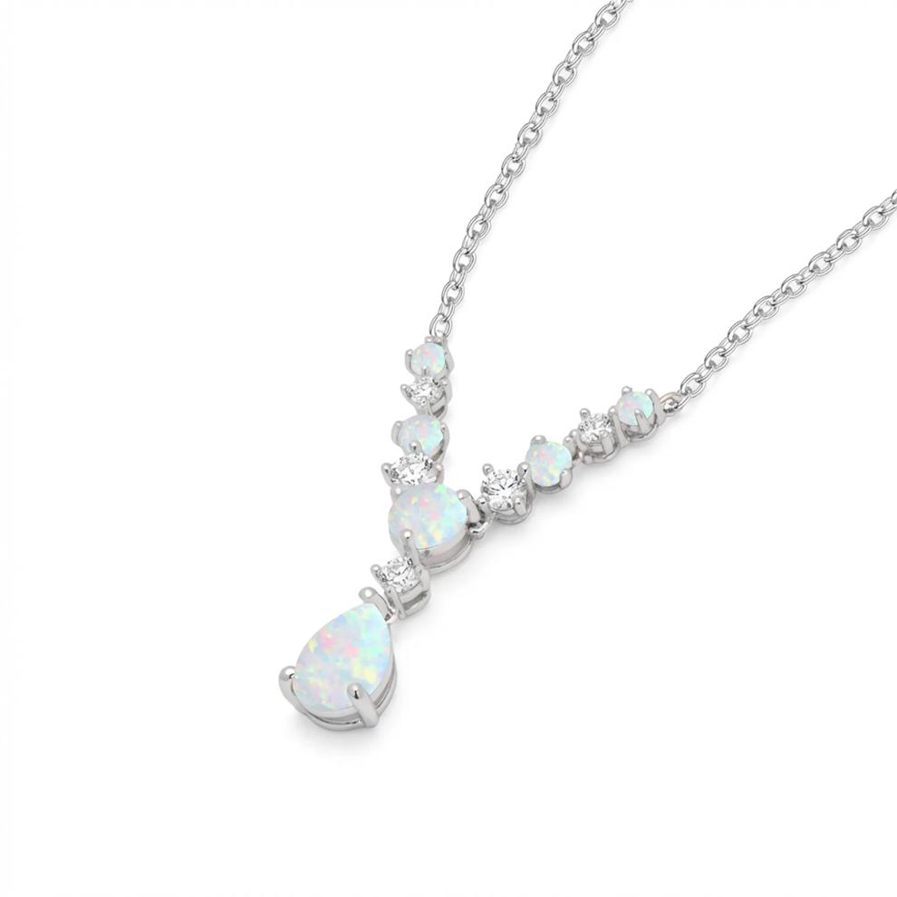 Lab-Created Opal &amp; Lab-Created White Sapphire Drop Pendant Necklace in Sterling Silver – Image 2 of 4