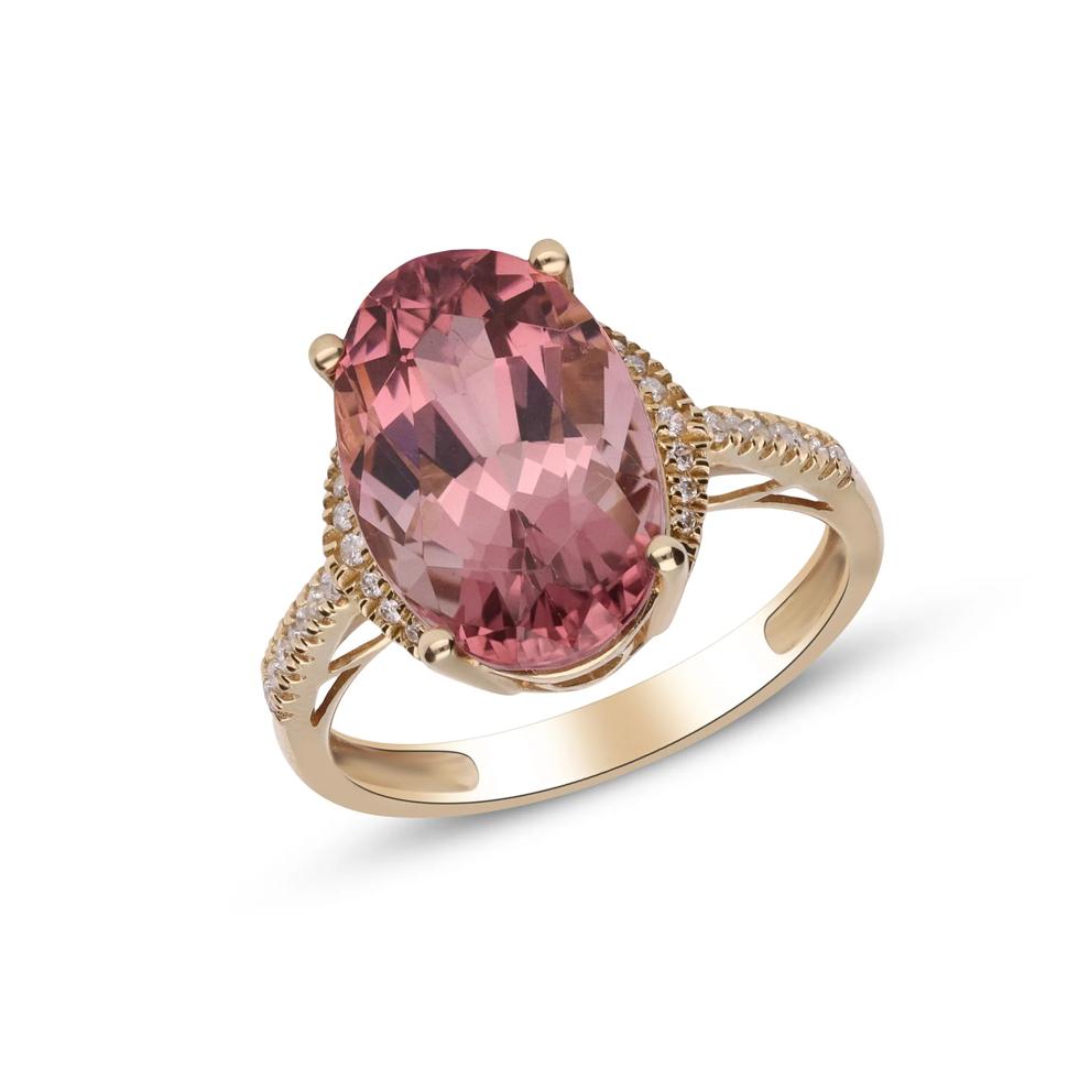 Pink Tourmaline &amp; Diamond Ring in 14K Yellow Gold (1/8 ct. tw.) – Image 4 of 4