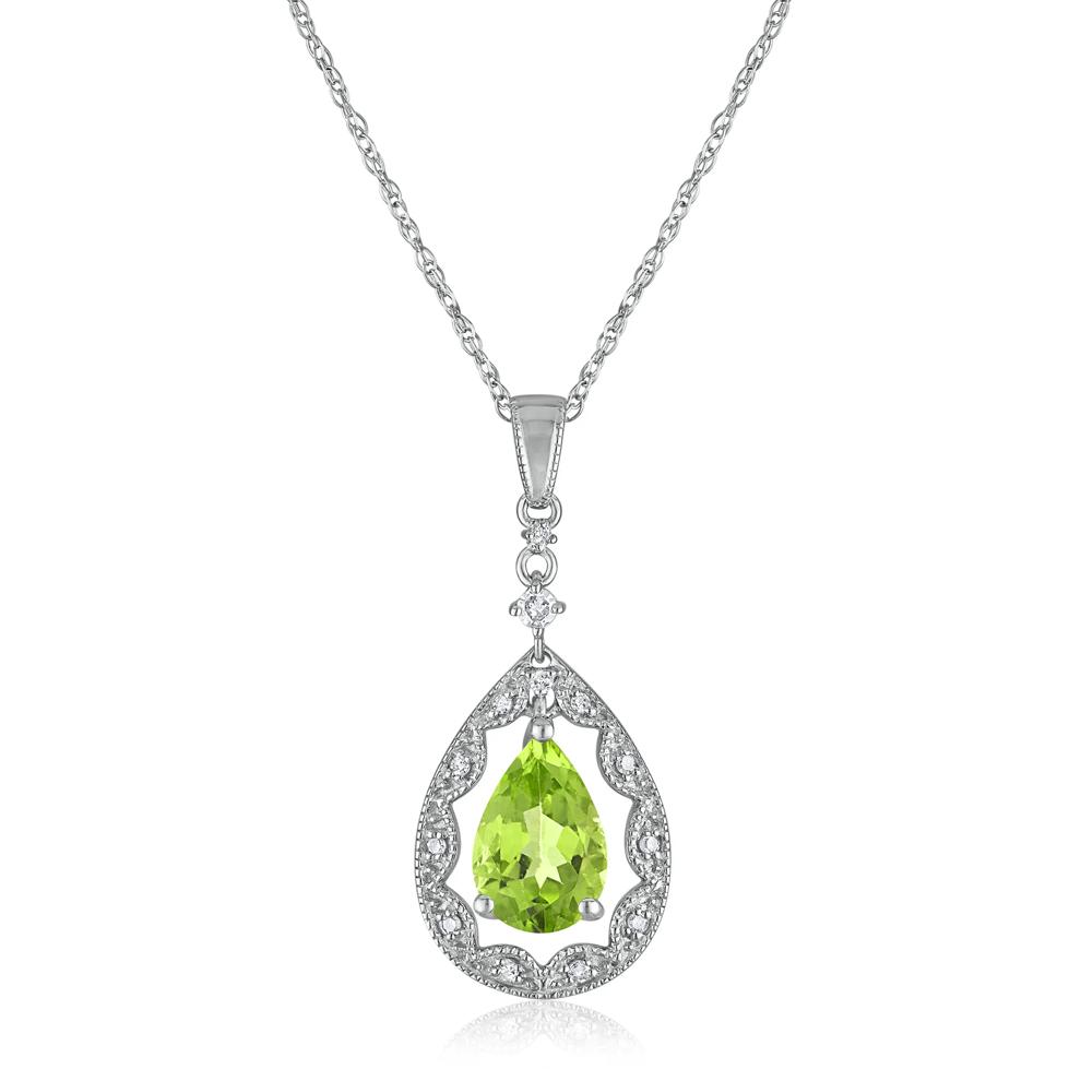 Pear-Shaped Peridot and Diamond Accent Necklace in 14K White Gold – Image 1 of 3