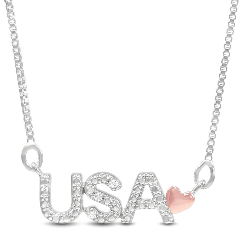 USA Diamond Accent Pendant in Sterling Silver &amp; 14K Rose Gold – Image 1 of 3