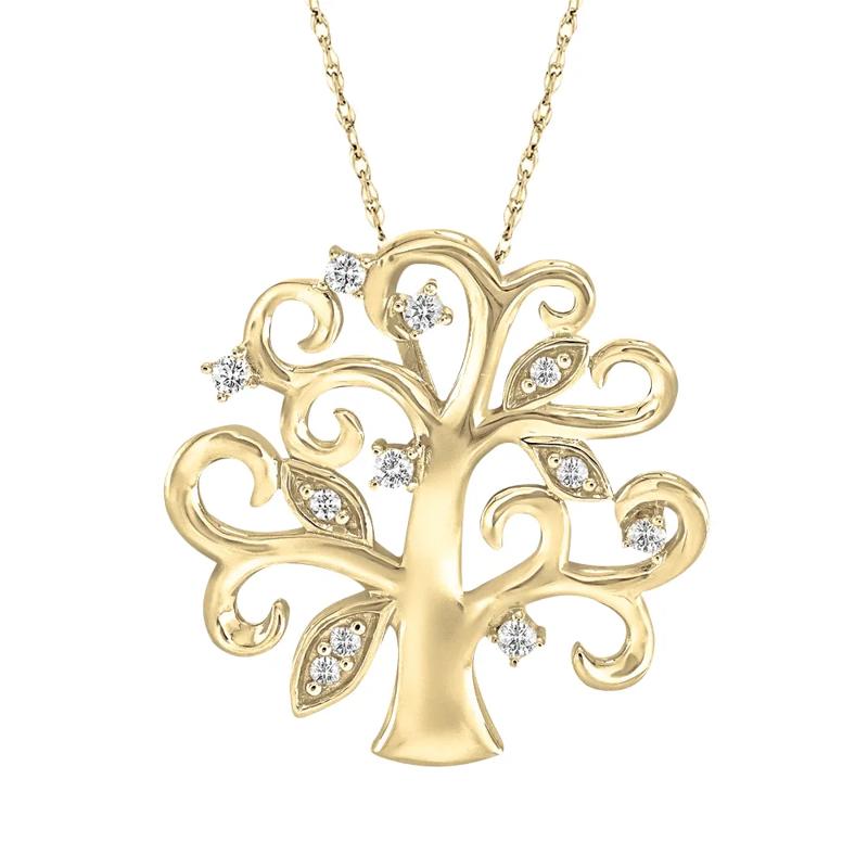 Tree of Life Pendant with Diamonds in 10K Yellow Gold &#40;1/10 ct. tw.&#41; – Image 1 of 3