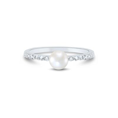 Freshwater Cultured Pearl and Lab Created White Sapphire Stack Ring in Sterling Silver