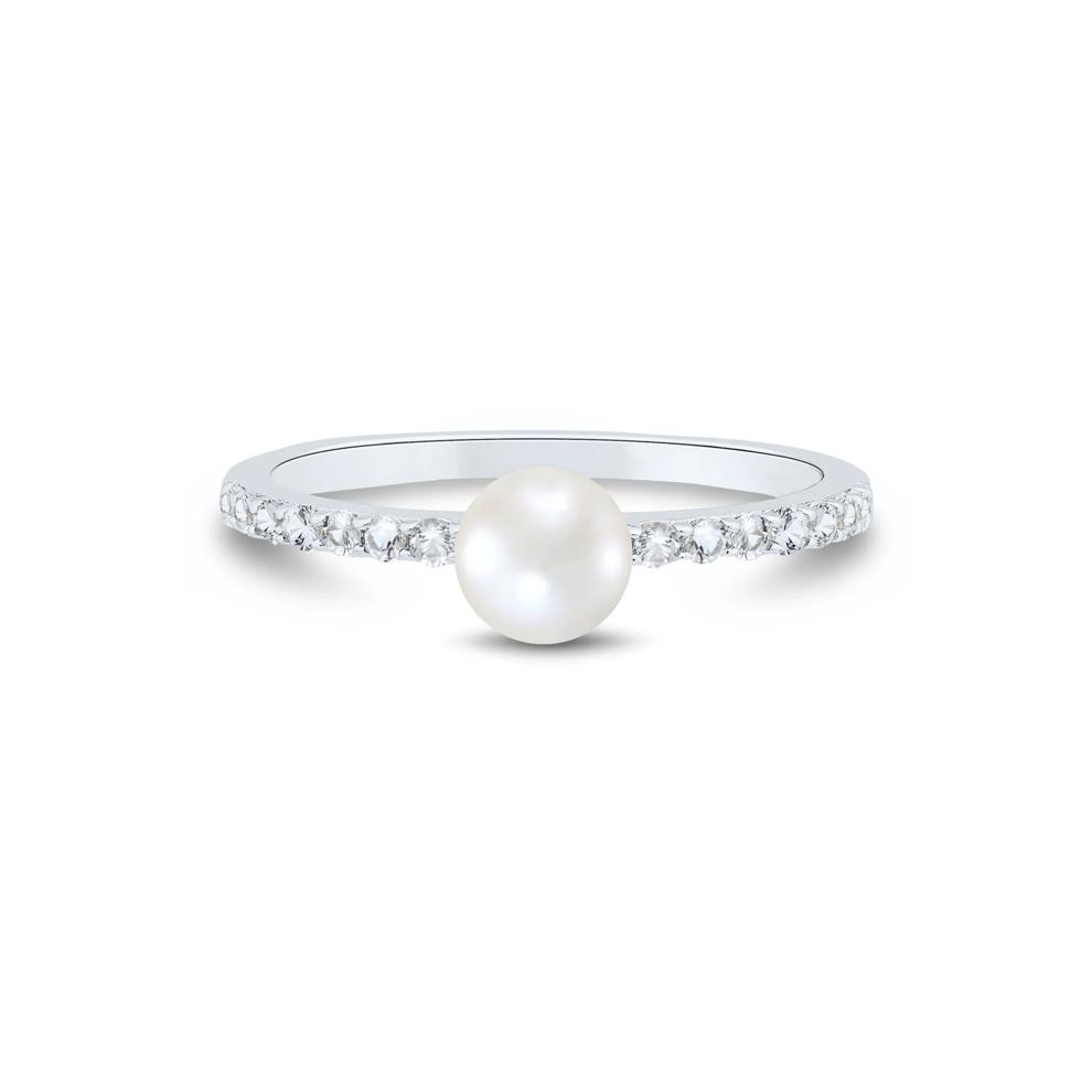Freshwater Cultured Pearl and Lab Created White Sapphire Stack Ring in Sterling Silver – Image 1 of 3