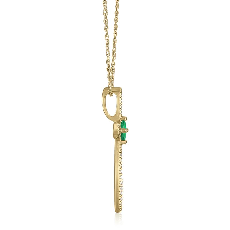 Emerald Cross Pendant in 14K Yellow Gold &#40;1/10 ct. tw.&#41; – Image 2 of 3