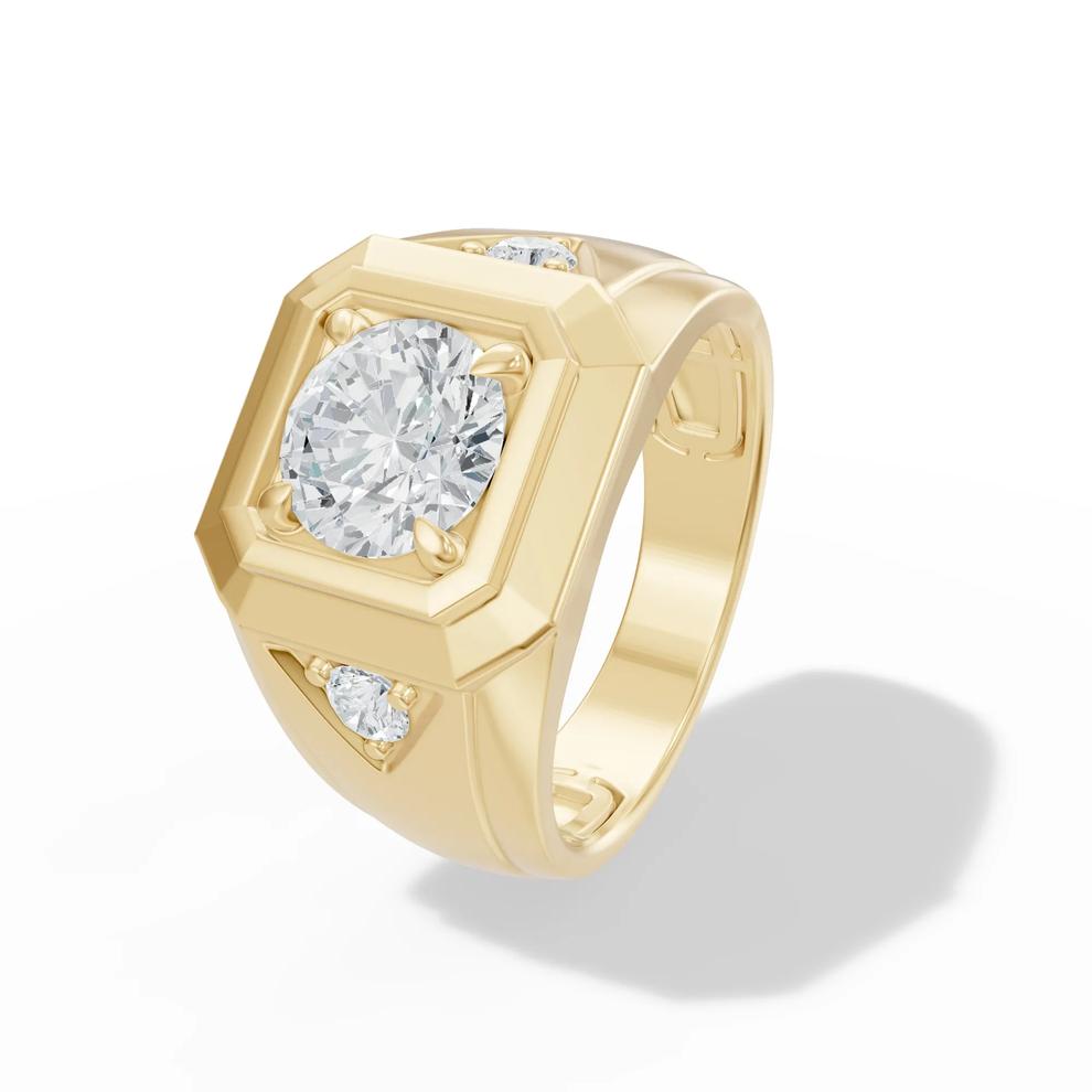 Men's Lab Grown Diamond Three-Stone Ring in 10K Yellow Gold (2 1/4 ct. tw.) – Image 2 of 4