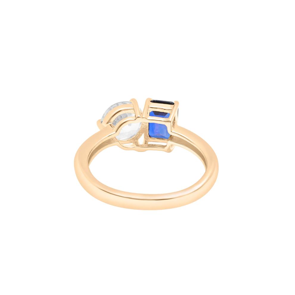 Lab-Created Blue Sapphire and Lab-Created White Sapphire Toi et Moi Two-Stone Ring in Vermeil – Image 4 of 6