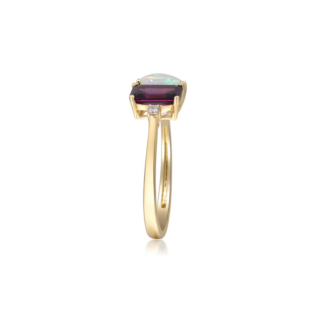 Opal, Rhodolite and Diamond Accent Toi et Moi Ring in 10K Yellow Gold – Image 3 of 5