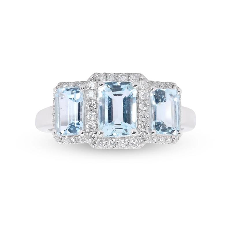 Aquamarine and Diamond Ring in 10K White Gold &#40;1/4 ct. tw.&#41; – Image 1 of 4