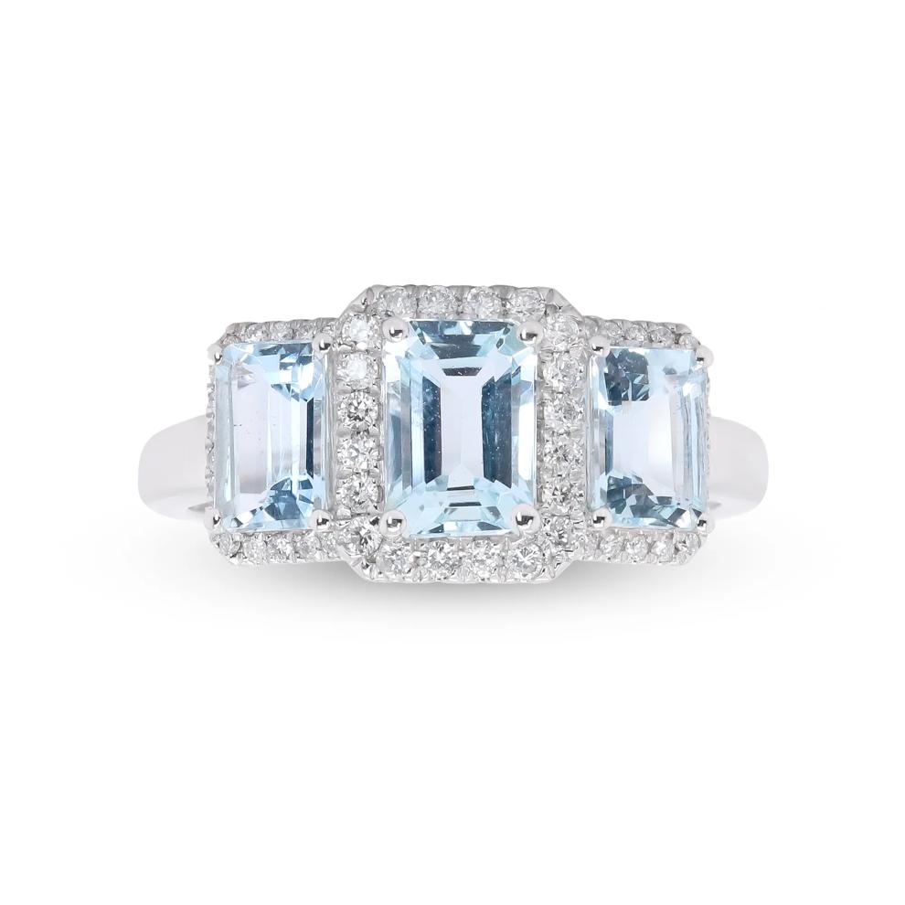 Aquamarine and Diamond Ring in 10K White Gold (1/4 ct. tw.) – Image 1 of 4