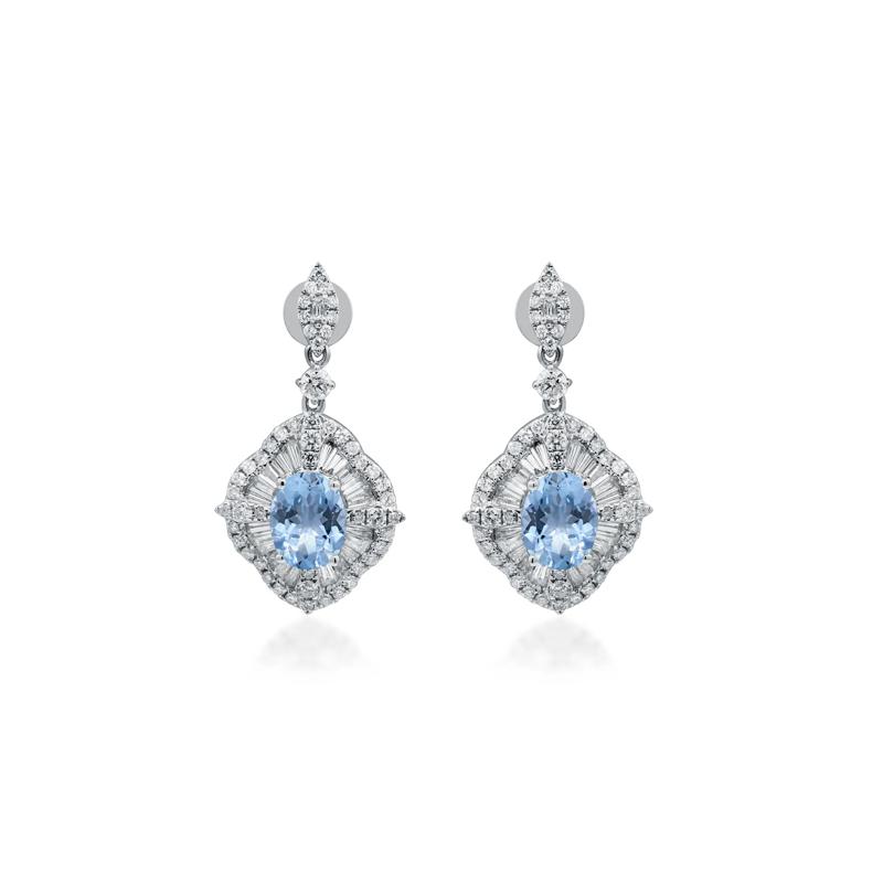 Oval Aquamarine and Diamond Earrings in 14K White Gold &#40;2 1/4 ct. tw.&#41; – Image 2 of 3