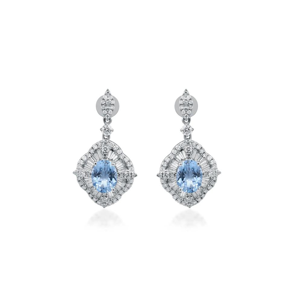 Oval Aquamarine and Diamond Earrings in 14K White Gold (2 1/4 ct. tw.) – Image 2 of 3