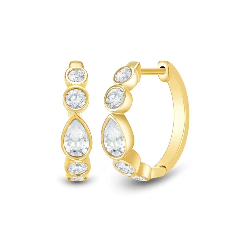 Lab Grown Diamond Round &amp; Pear-Shaped Bezel Hoops in 14K Yellow Gold (1 ct. tw.) – Image 1 of 1