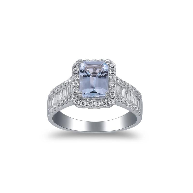 Aquamarine and Diamond Ring in 14K White Gold &#40;7/8 ct. tw.&#41; – Image 1 of 4
