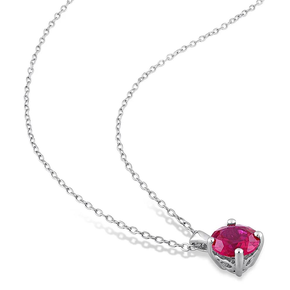 Lab Created Ruby Solitaire Pendant in Sterling Silver  – Image 2 of 4