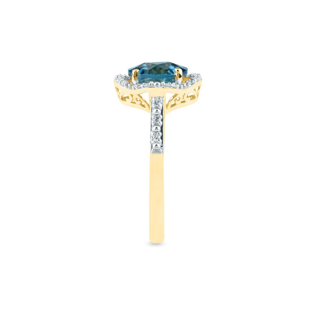 Checkerboard-Cut London Blue Topaz Ring in 10K Yellow Gold (1/10 ct. tw.) – Image 3 of 3