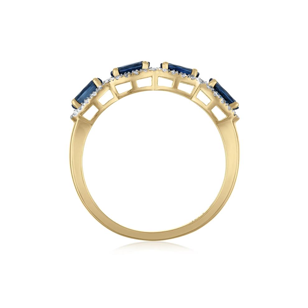 Blue Sapphire &amp; Diamond Halo Band Ring in 14K Yellow Gold (1/4 ct. tw.) – Image 2 of 3