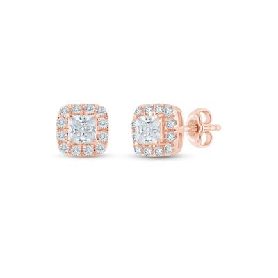 Lab Grown Diamond Halo Stud Earrings in 14K Rose Gold (1/2 ct. tw.)