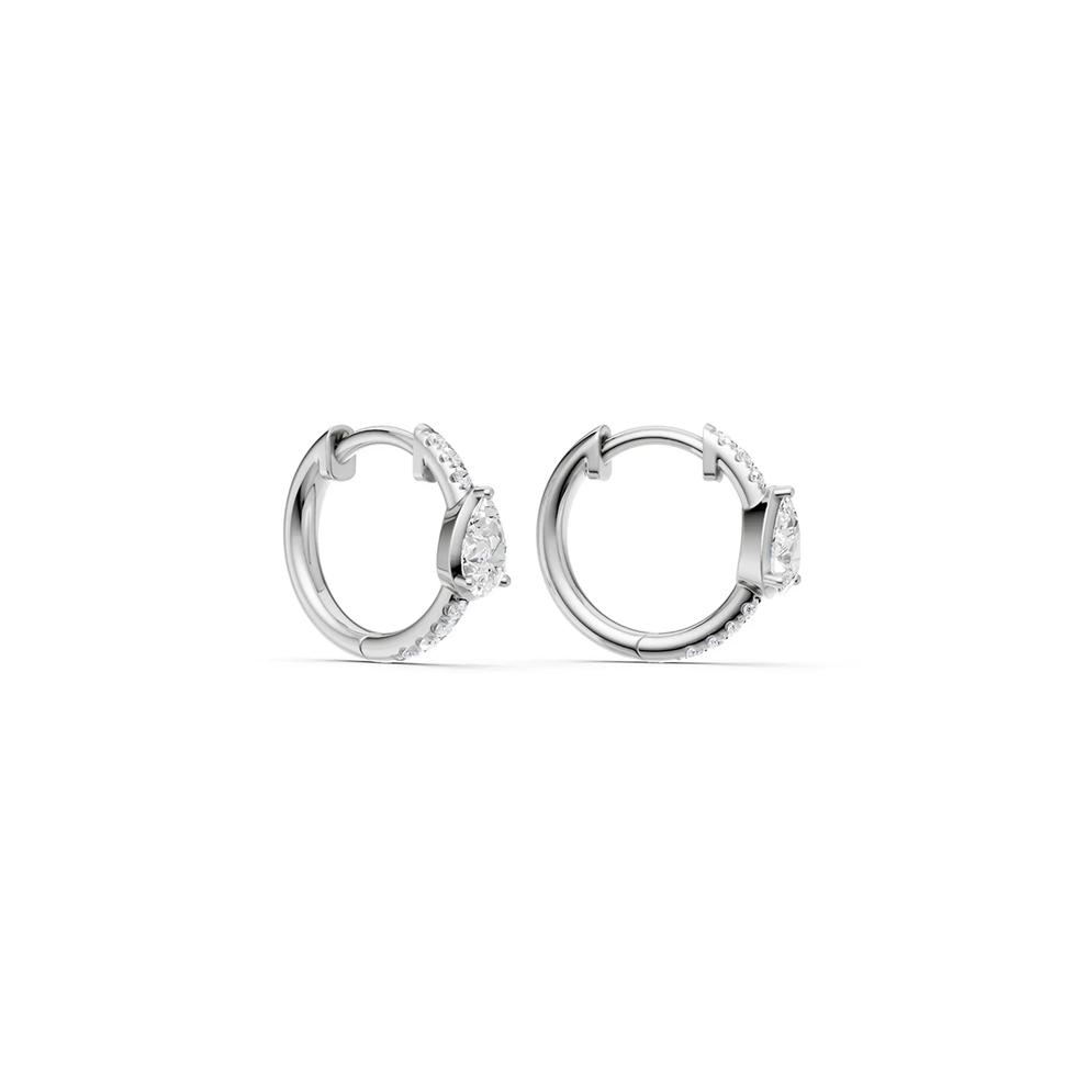 Lab Grown Diamond Pear &amp; Round Hoop Earrings in 14K White Gold (1/2 ct. tw.) – Image 2 of 3
