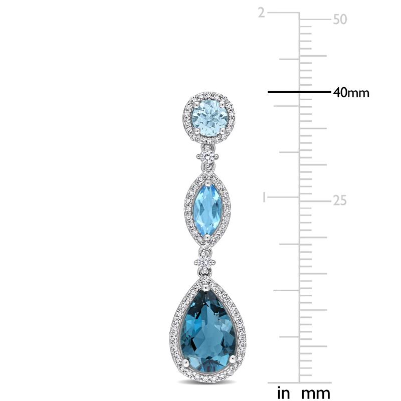 Mixed Blue Topaz, White Sapphire &amp; Diamond Drop Earrings in 14K White Gold &#40;5/8 ct. tw.&#41; – Image 4 of 4