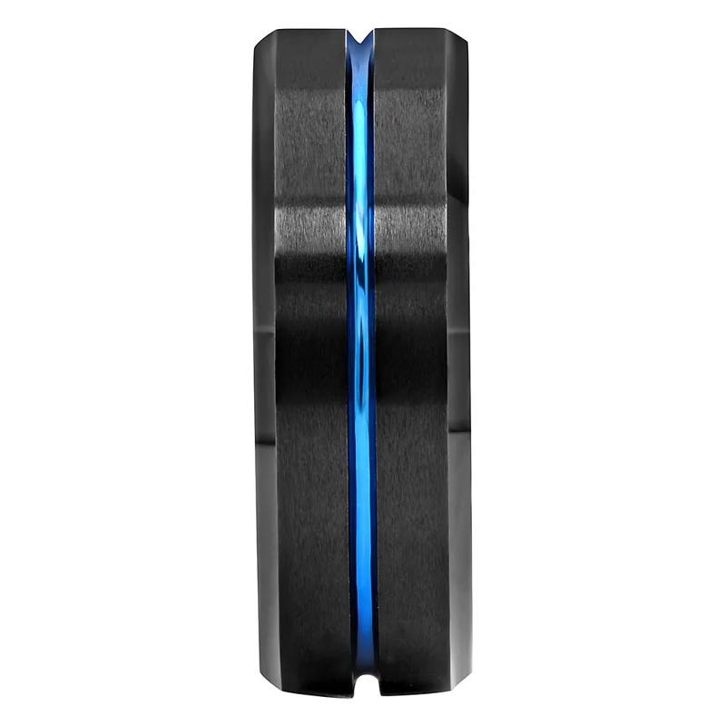 Men&#39;s Striped Band in Stainless Steel, 8MM – Image 2 of 2