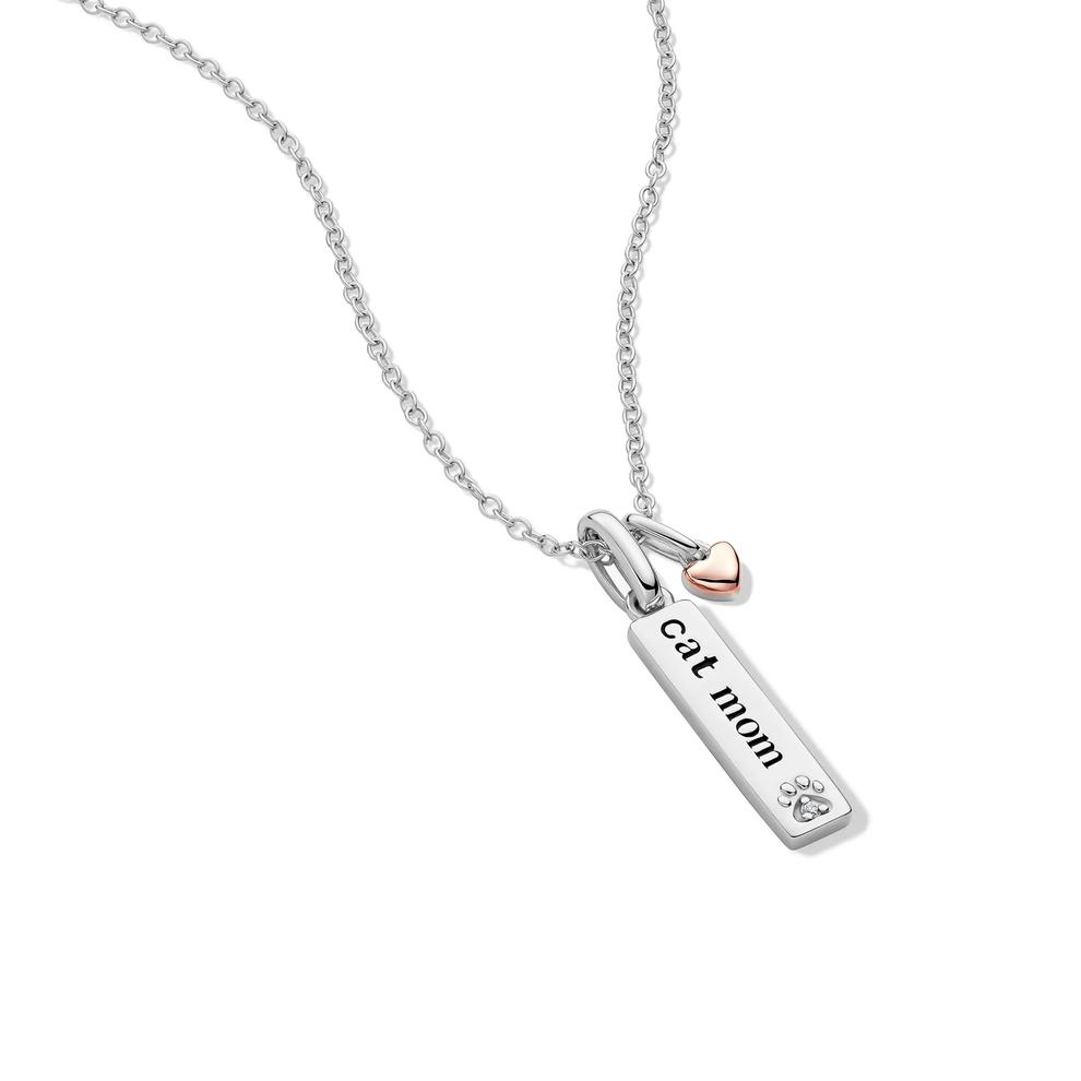 Lab Grown Diamond Accent Cat Mom Tag Pendant in Sterling Silver &amp; 10K Rose Gold – Image 4 of 5