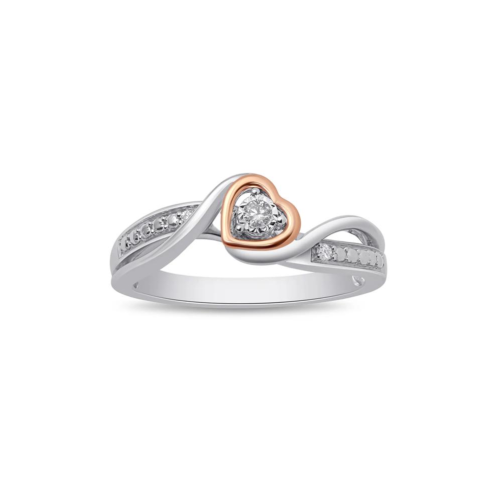 Diamond Heart Promise Ring in Sterling Silver &amp; 10K Rose Gold – Image 4 of 4