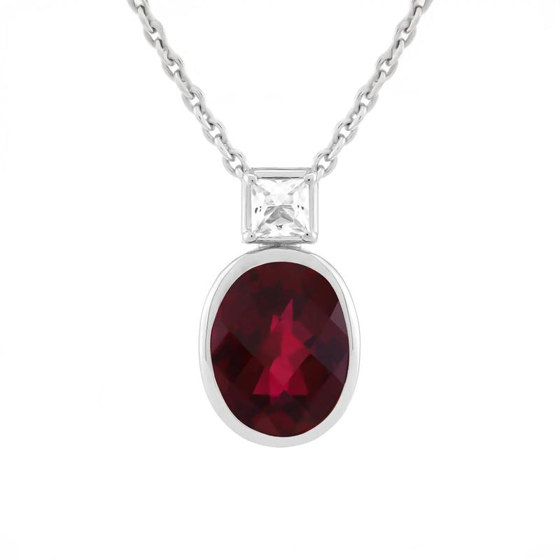 Lab-Created Ruby &amp; Lab-Created White Sapphire Pendant Necklace in Sterling Silver – Image 1 of 3